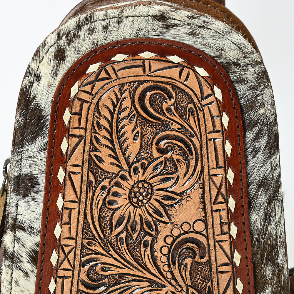 ADBG1543 American Darling Handcrafted Western Leather Sling Bag with Hair-On Cowhide & Hand-Tooled Details