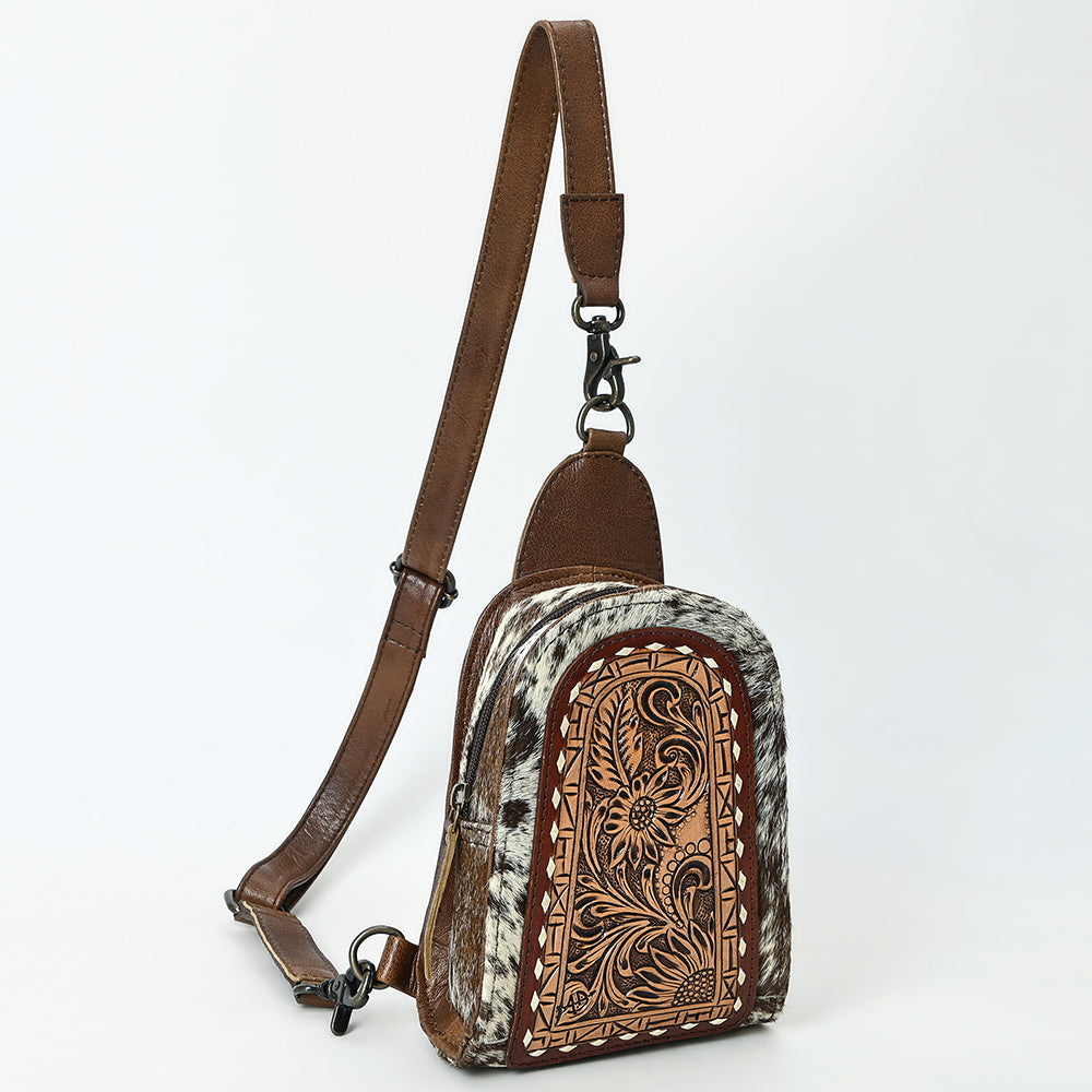 ADBG1543 American Darling Handcrafted Western Leather Sling Bag with Hair-On Cowhide & Hand-Tooled Details