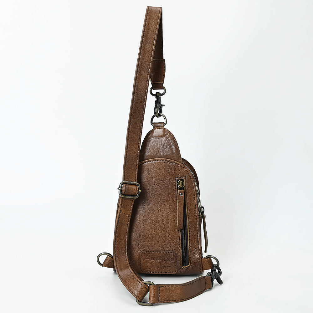 ADBG1543 American Darling Handcrafted Western Leather Sling Bag with Hair-On Cowhide & Hand-Tooled Details