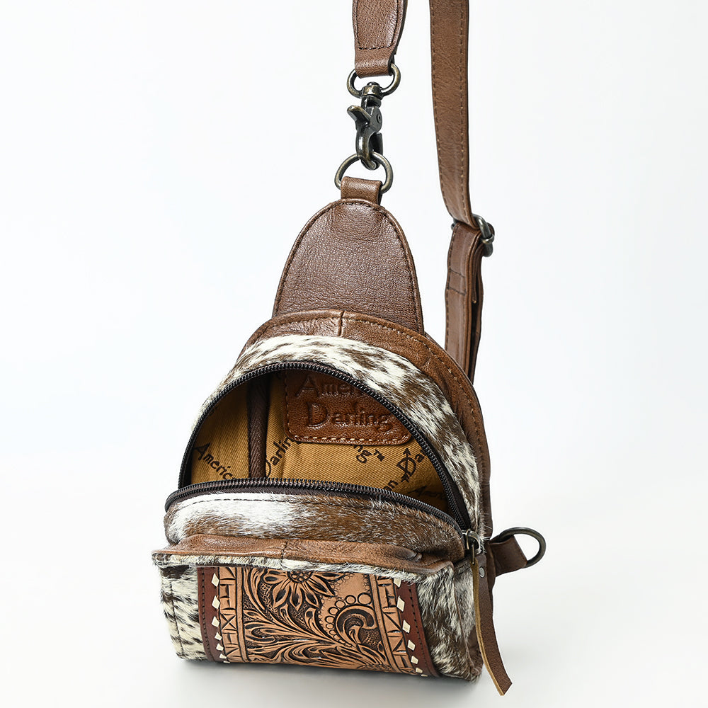 ADBG1543 American Darling Handcrafted Western Leather Sling Bag with Hair-On Cowhide & Hand-Tooled Details