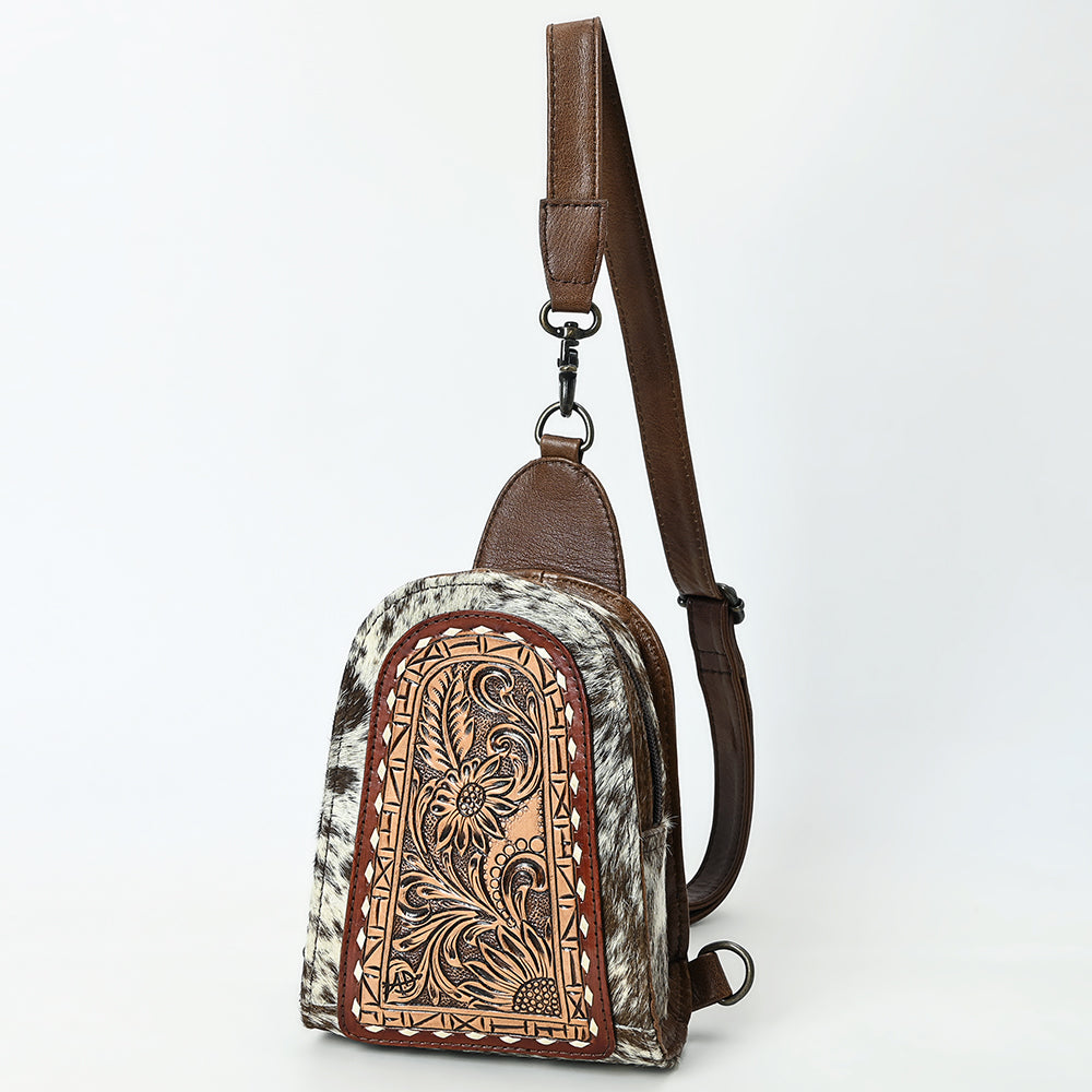 ADBG1543 American Darling Handcrafted Western Leather Sling Bag with Hair-On Cowhide & Hand-Tooled Details