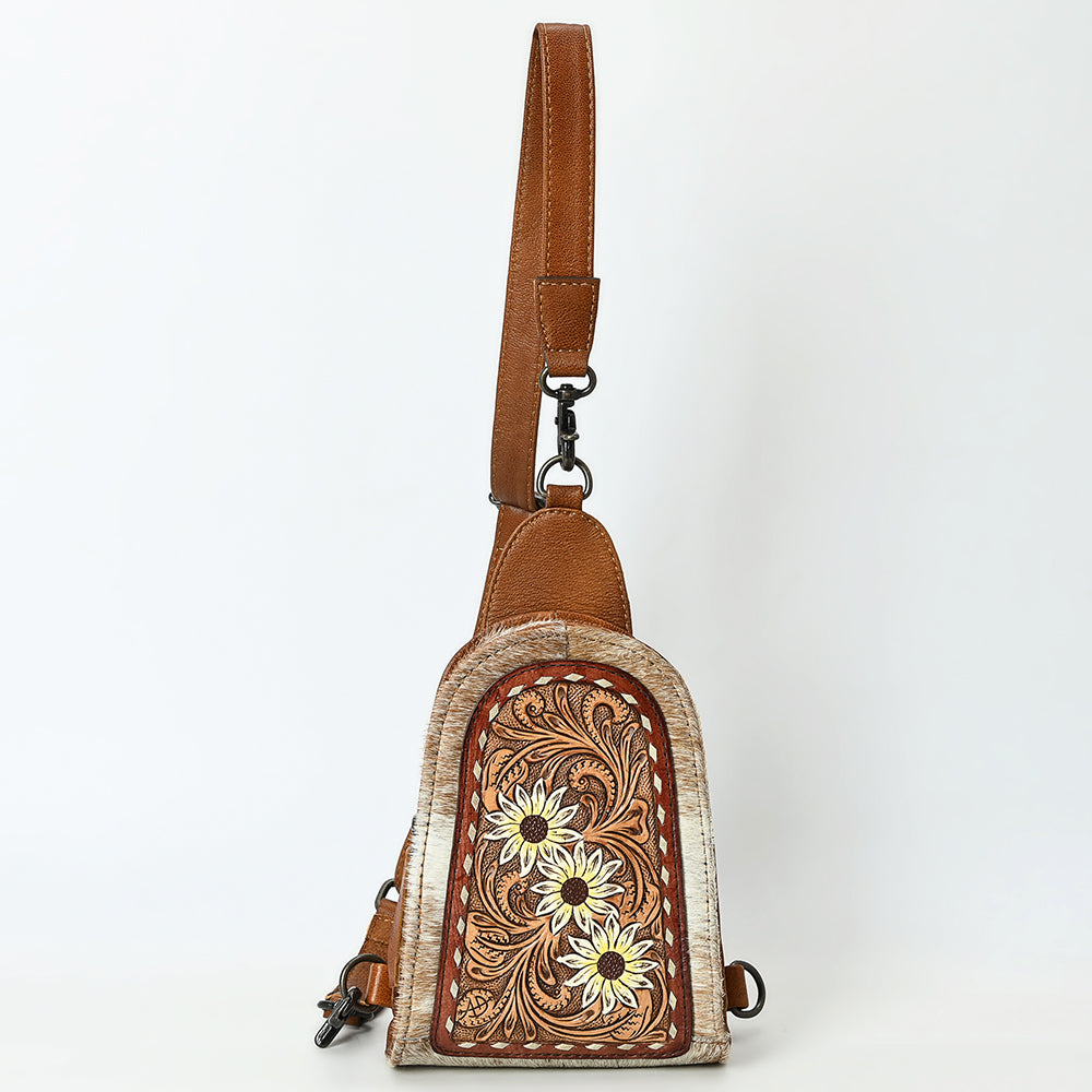 ADBG1543 American Darling Handcrafted Western Leather Sling Bag with Hair-On Cowhide & Hand-Tooled Details