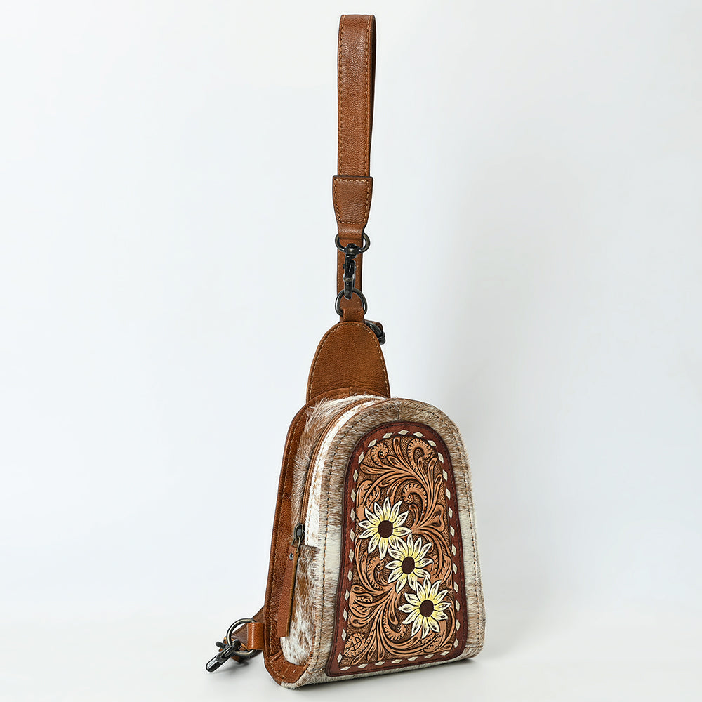 ADBG1543 American Darling Handcrafted Western Leather Sling Bag with Hair-On Cowhide & Hand-Tooled Details