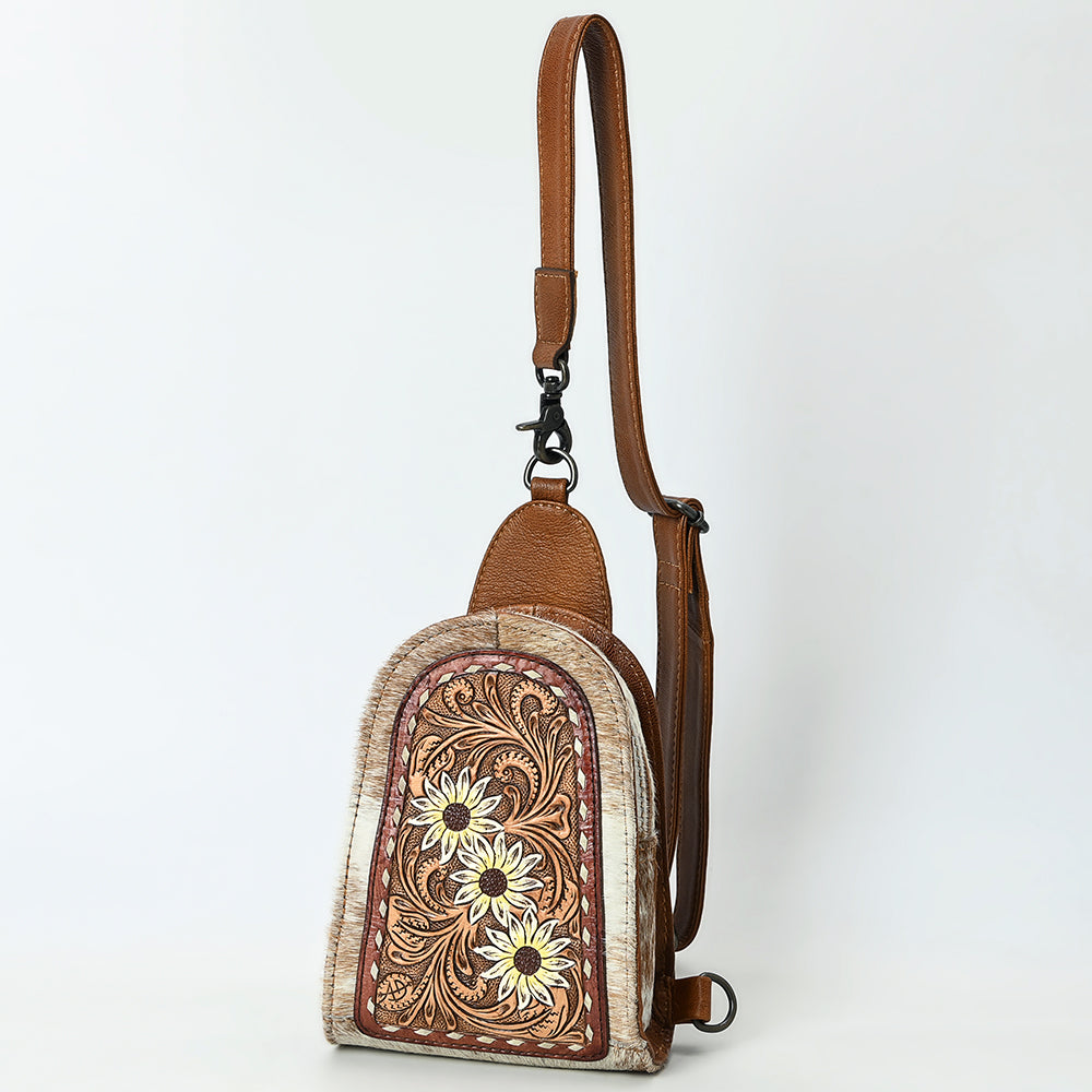ADBG1543 American Darling Handcrafted Western Leather Sling Bag with Hair-On Cowhide & Hand-Tooled Details