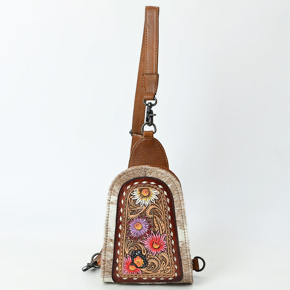ADBG1543 American Darling Handcrafted Western Leather Sling Bag with Hair-On Cowhide & Hand-Tooled Details