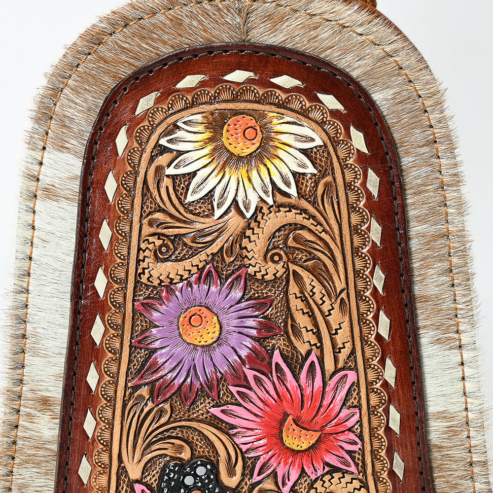 ADBG1543 American Darling Handcrafted Western Leather Sling Bag with Hair-On Cowhide & Hand-Tooled Details