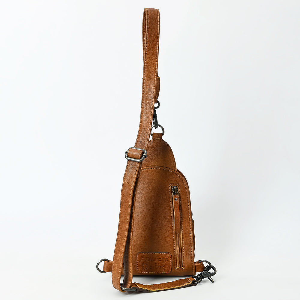 ADBG1543 American Darling Handcrafted Western Leather Sling Bag with Hair-On Cowhide & Hand-Tooled Details