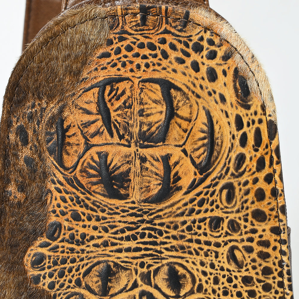 ADBG1544 American Darling Western Leather Sling Bag Hair-On Cowhide Crocodile Embossed Detailing
