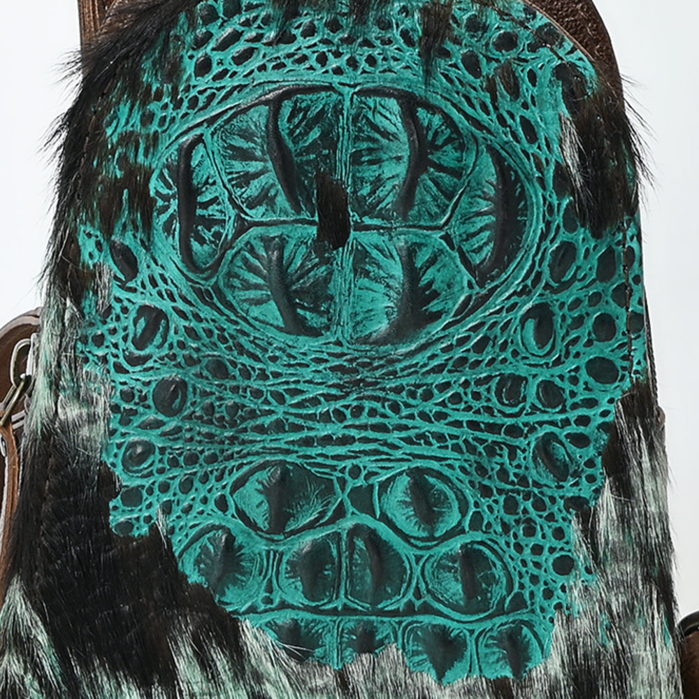 ADBG1544 American Darling Western Leather Sling Bag Hair-On Cowhide Crocodile Embossed Detailing