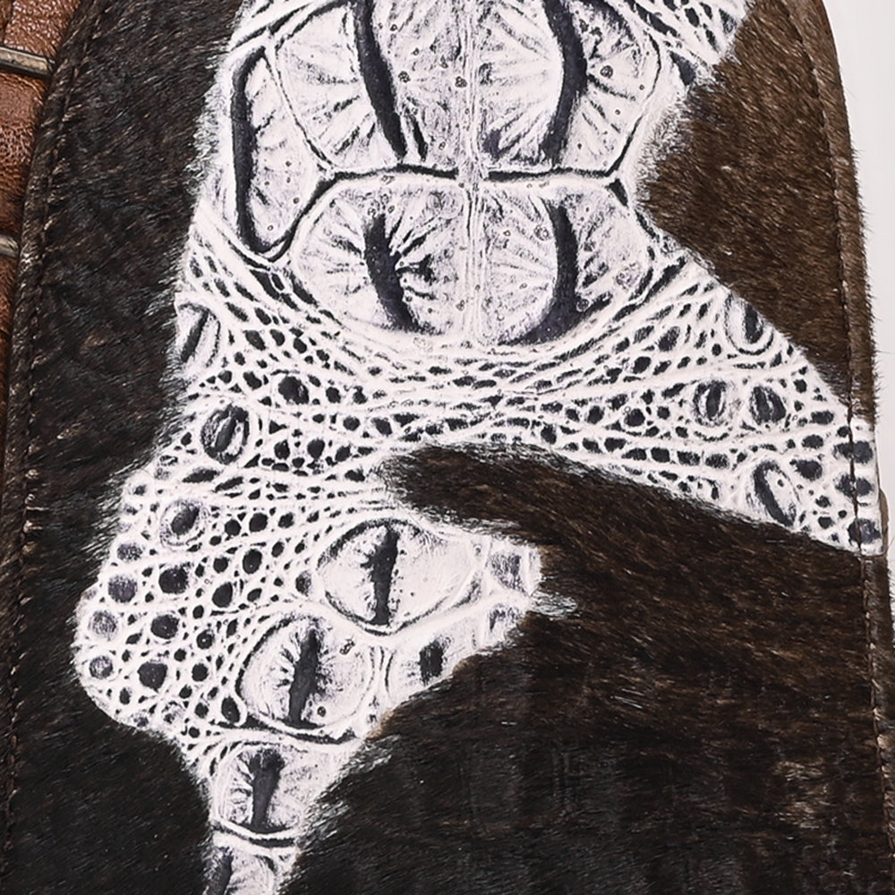 ADBG1544 American Darling Western Leather Sling Bag Hair-On Cowhide Crocodile Embossed Detailing