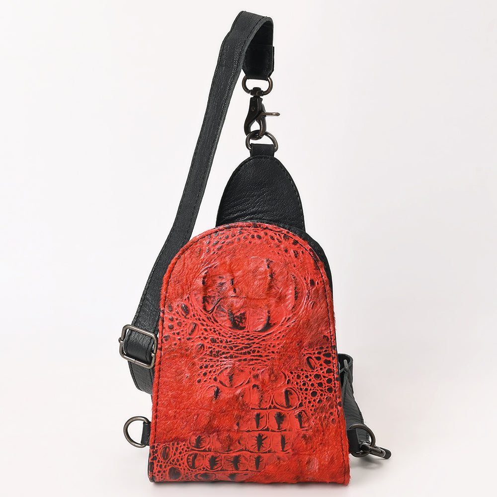ADBG1544 American Darling Western Leather Sling Bag Hair-On Cowhide Crocodile Embossed Detailing