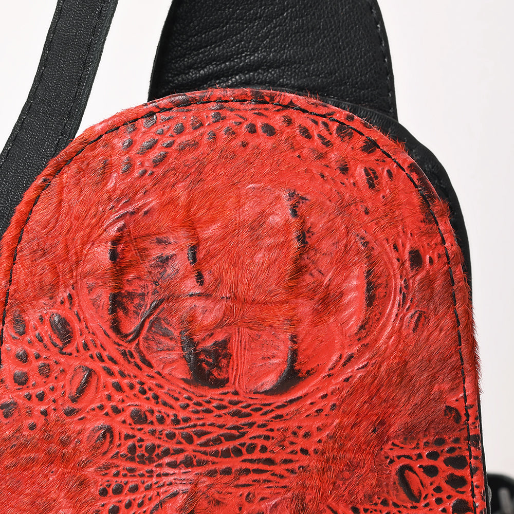 ADBG1544 American Darling Western Leather Sling Bag Hair-On Cowhide Crocodile Embossed Detailing