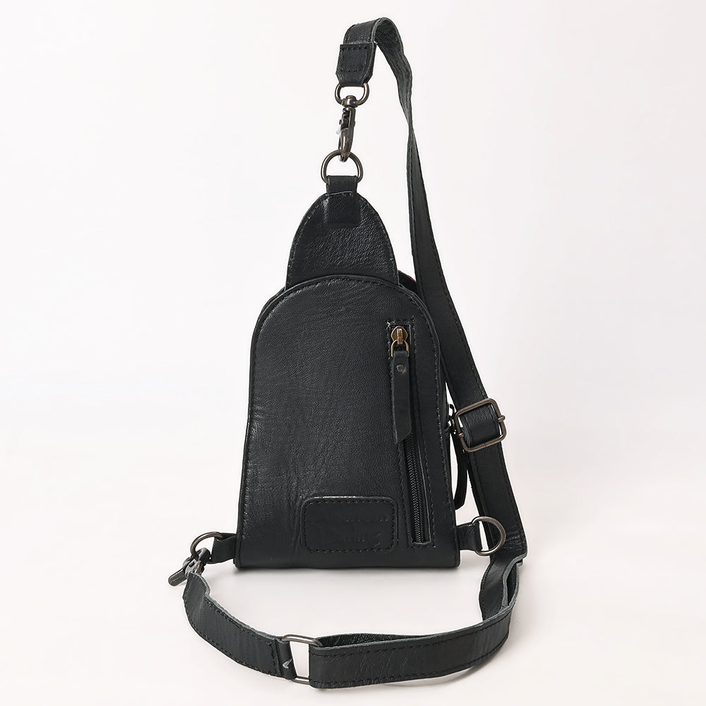 ADBG1544 American Darling Western Leather Sling Bag Hair-On Cowhide Crocodile Embossed Detailing