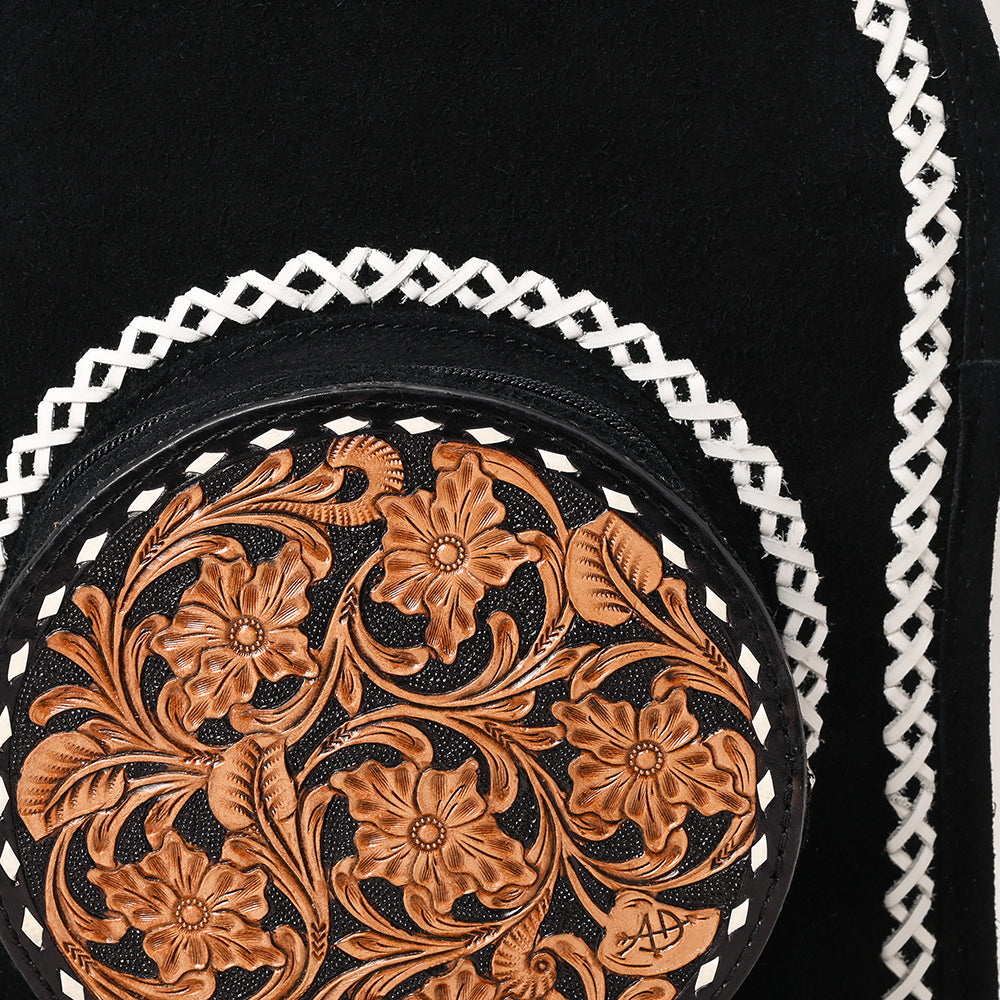 ADBG1546 American Darling Western Genuine Suede Leather Backpack Bag with Fringe & Hand-Tooled Floral Accents