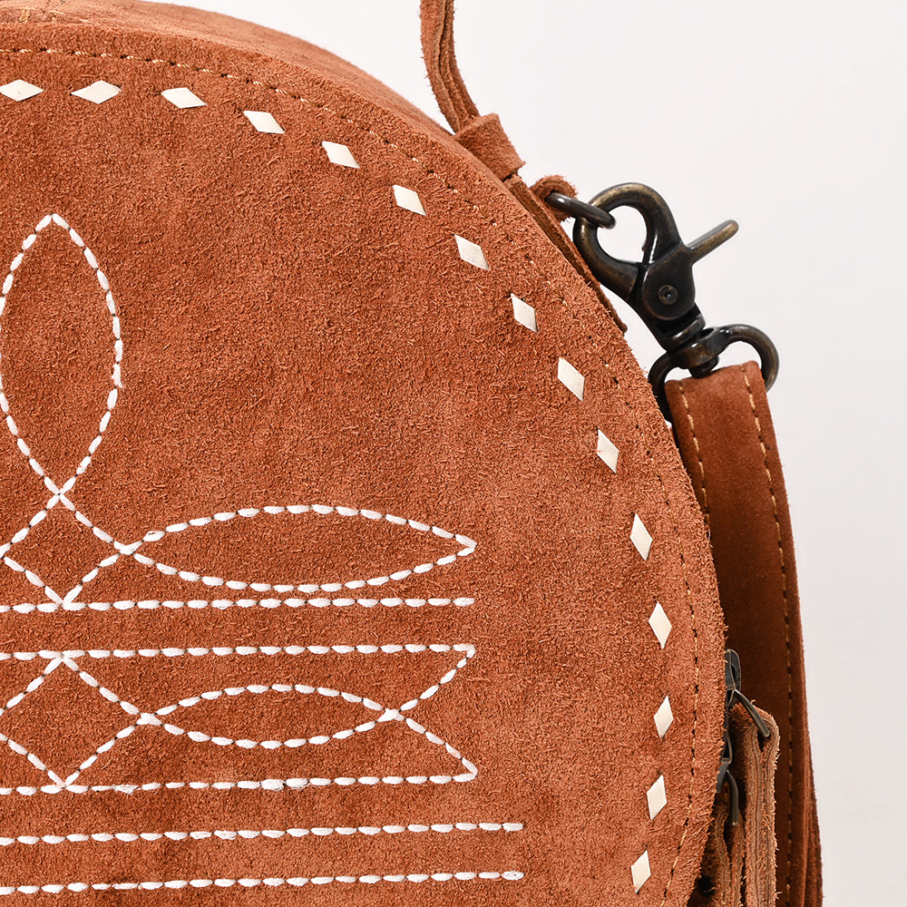 ADBG1549 American Darling Western Genuine Suede Leather Canteen Bag with Stitch Detailing - Handcrafted Round Purse