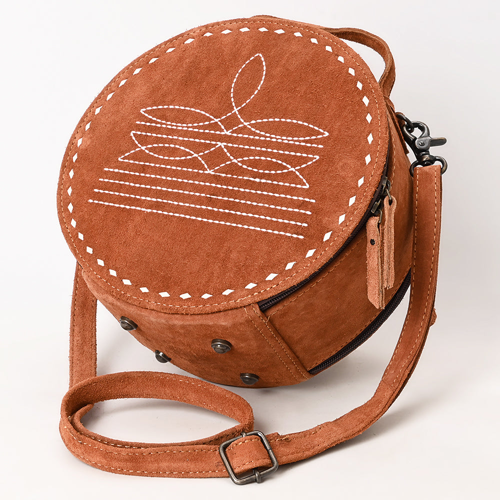 ADBG1549 American Darling Western Genuine Suede Leather Canteen Bag with Stitch Detailing - Handcrafted Round Purse