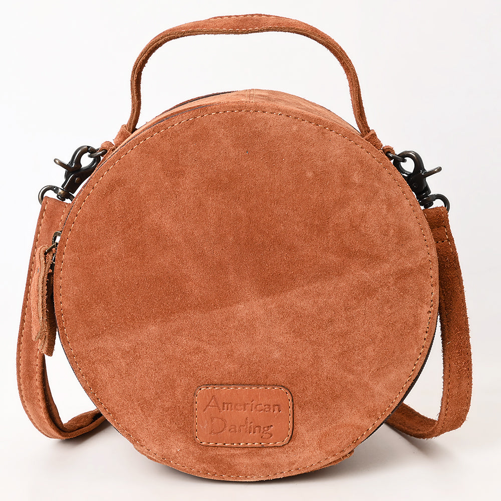 ADBG1549 American Darling Western Genuine Suede Leather Canteen Bag with Stitch Detailing - Handcrafted Round Purse