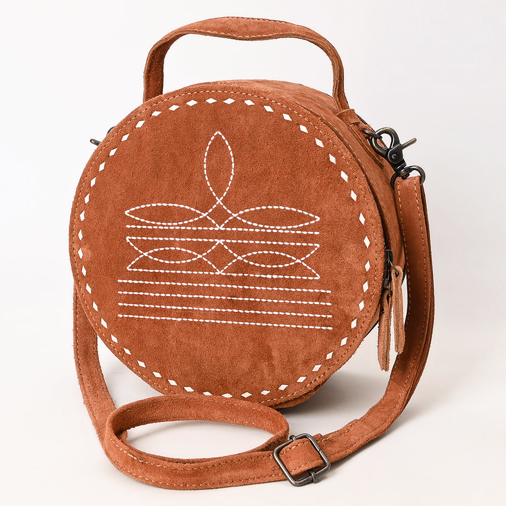ADBG1549 American Darling Western Genuine Suede Leather Canteen Bag with Stitch Detailing - Handcrafted Round Purse