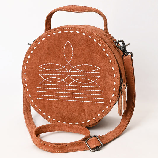 ADBG1549 American Darling Western Genuine Suede Leather Canteen Bag with Stitch Detailing - Handcrafted Round Purse