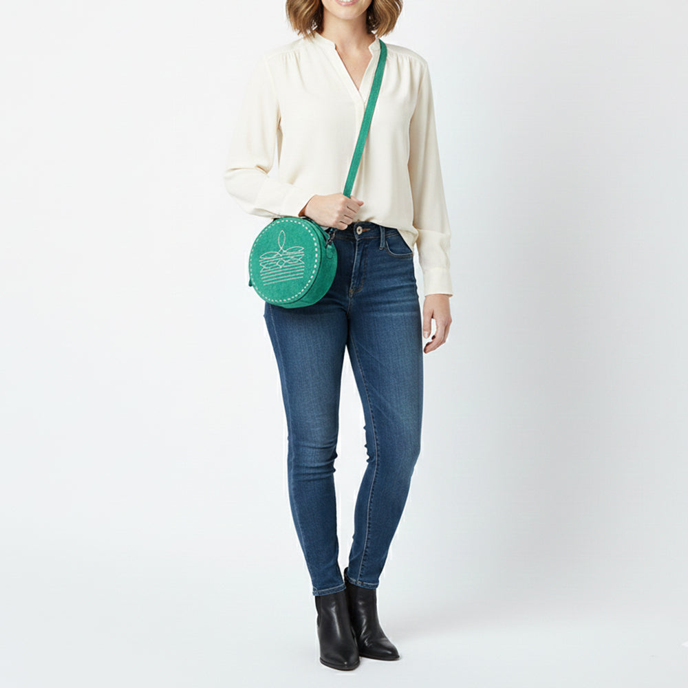 ADBG1549 American Darling Western Genuine Suede Leather Canteen Bag with Stitch Detailing - Handcrafted Round Purse