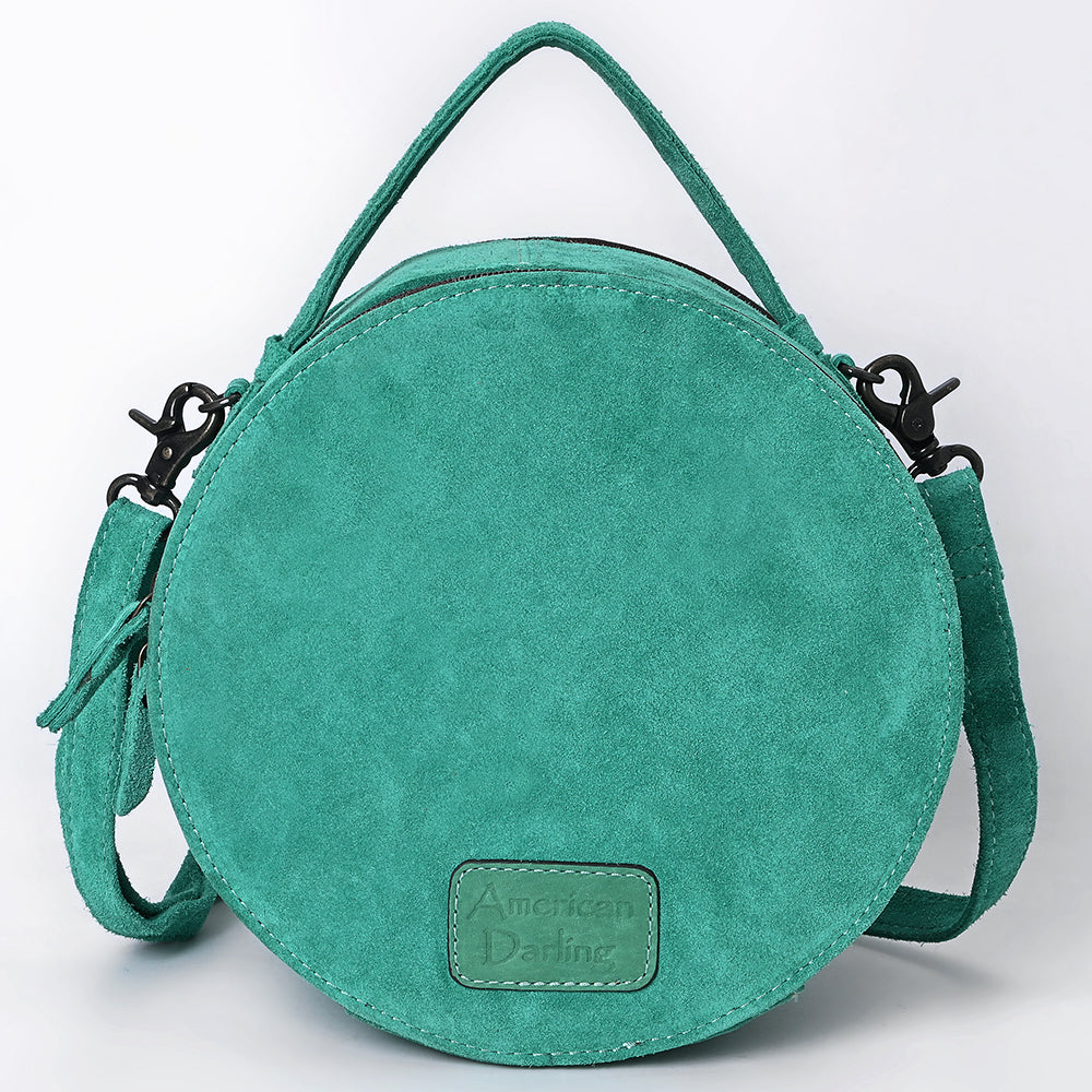 ADBG1549 American Darling Western Genuine Suede Leather Canteen Bag with Stitch Detailing - Handcrafted Round Purse