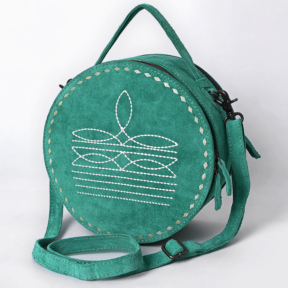 ADBG1549 American Darling Western Genuine Suede Leather Canteen Bag with Stitch Detailing - Handcrafted Round Purse