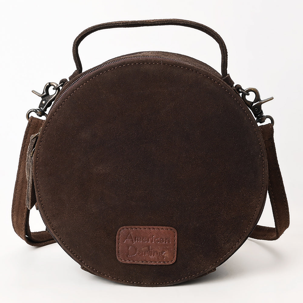 ADBG1549 American Darling Western Genuine Suede Leather Canteen Bag with Stitch Detailing - Handcrafted Round Purse
