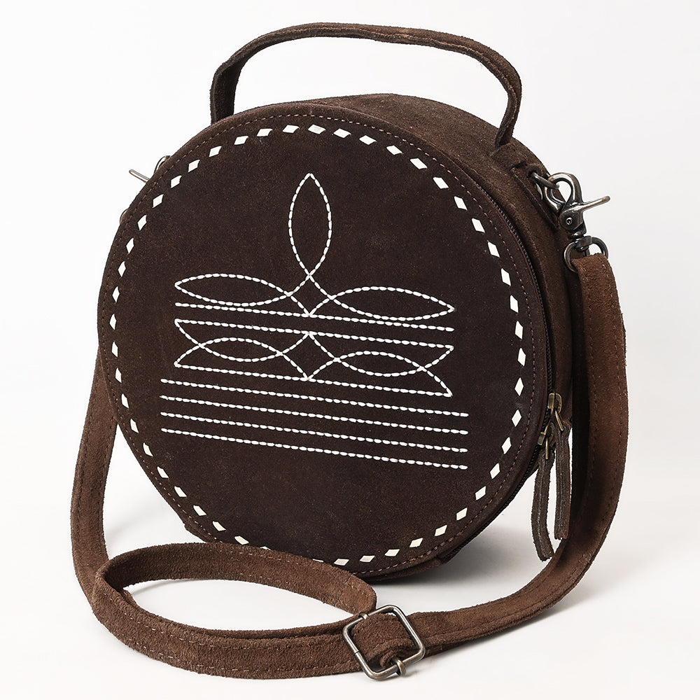 ADBG1549 American Darling Western Genuine Suede Leather Canteen Bag with Stitch Detailing - Handcrafted Round Purse