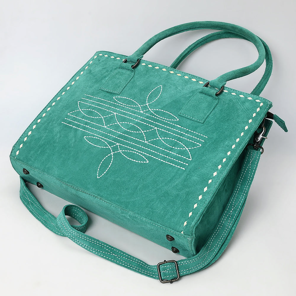 ADBG1553 American Darling Western Genuine Suede Leather Tote Bag with Buck Stitching - Handcrafted Everyday Tote
