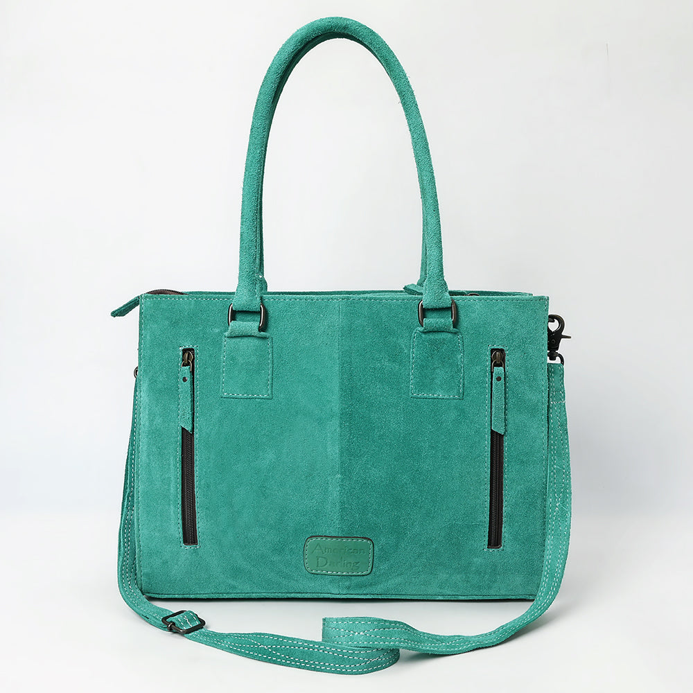 ADBG1553 American Darling Western Genuine Suede Leather Tote Bag with Buck Stitching - Handcrafted Everyday Tote