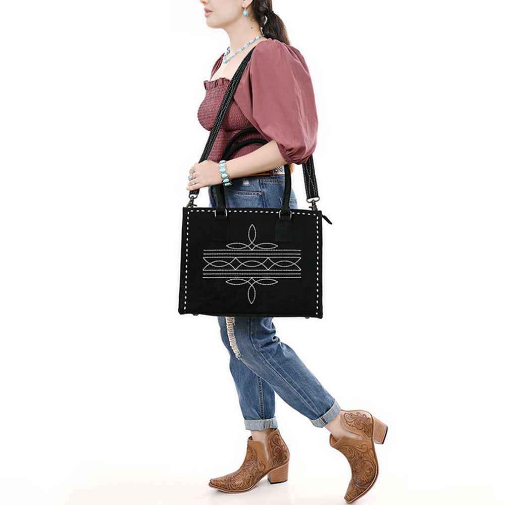 ADBG1553 American Darling Western Genuine Suede Leather Tote Bag with Buck Stitching - Handcrafted Everyday Tote