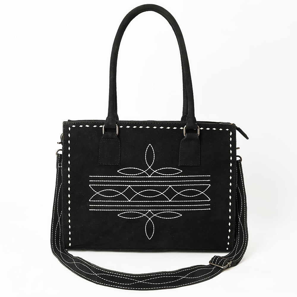 ADBG1553 American Darling Western Genuine Suede Leather Tote Bag with Buck Stitching - Handcrafted Everyday Tote