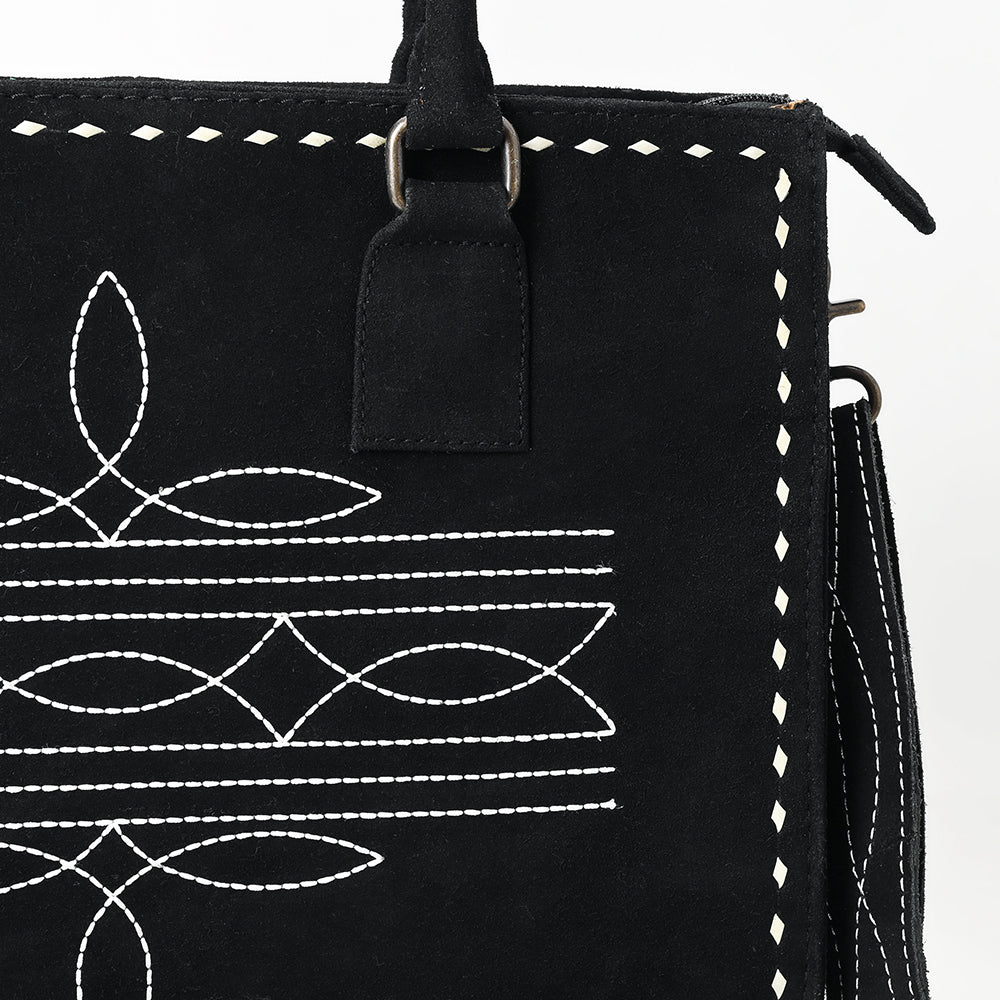 ADBG1553 American Darling Western Genuine Suede Leather Tote Bag with Buck Stitching - Handcrafted Everyday Tote