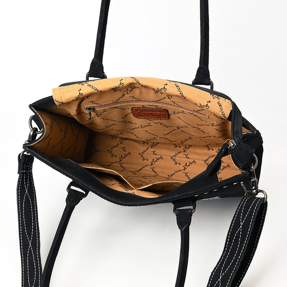 ADBG1553 American Darling Western Genuine Suede Leather Tote Bag with Buck Stitching - Handcrafted Everyday Tote