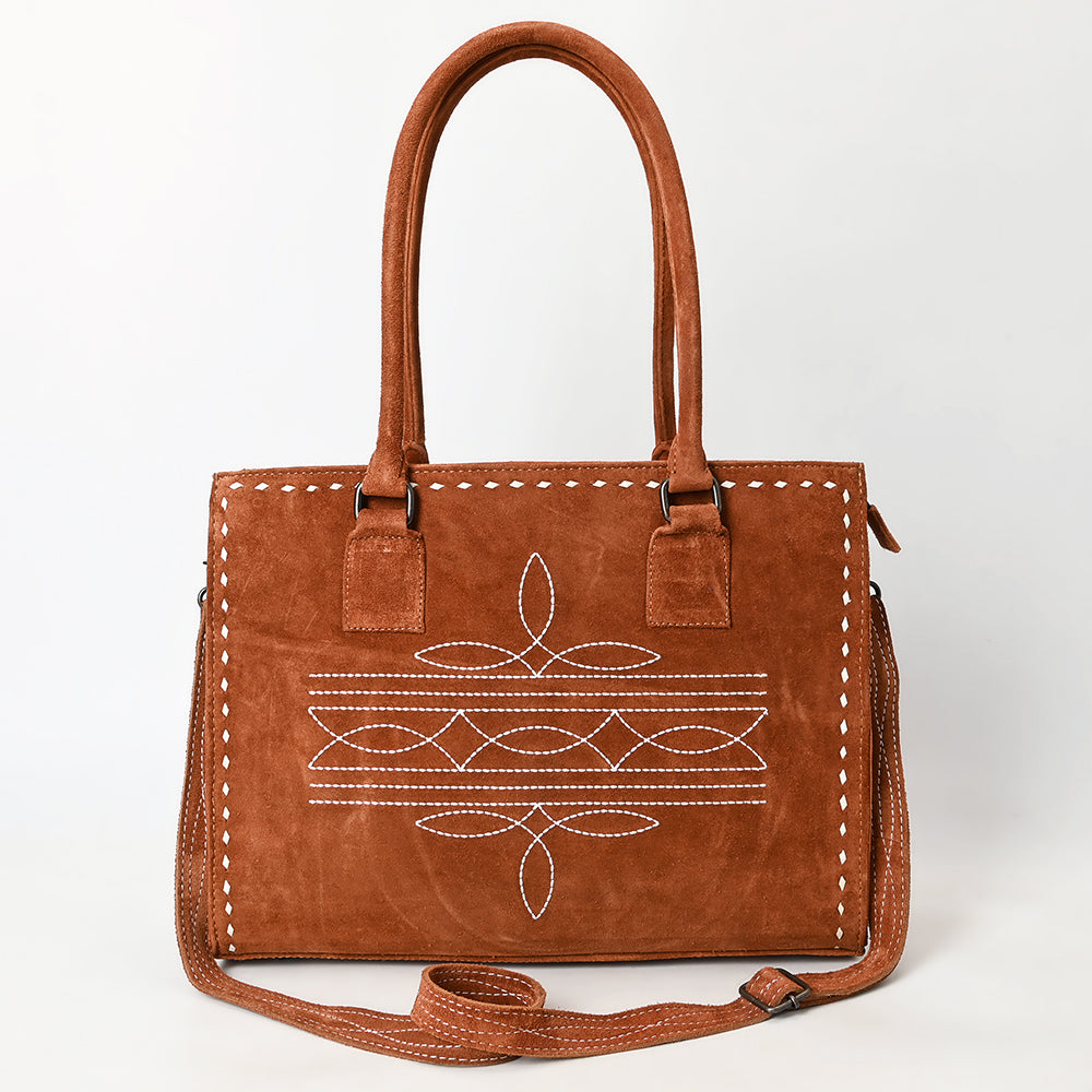 ADBG1553 American Darling Western Genuine Suede Leather Tote Bag with Buck Stitching - Handcrafted Everyday Tote