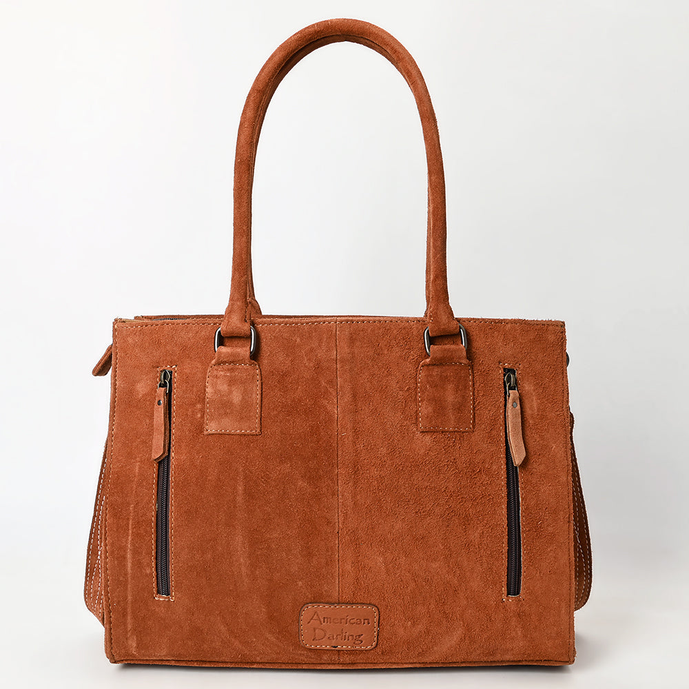 ADBG1553 American Darling Western Genuine Suede Leather Tote Bag with Buck Stitching - Handcrafted Everyday Tote