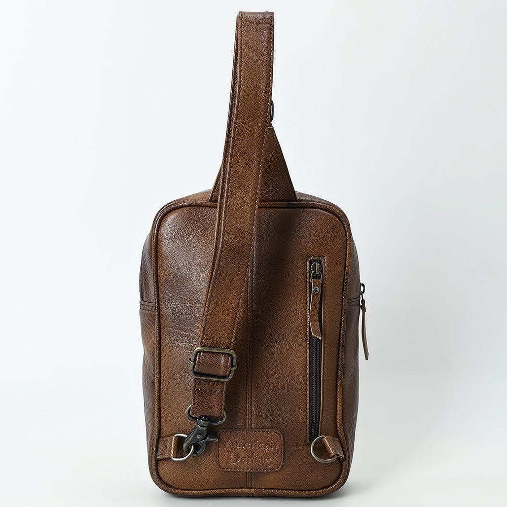 ADBG1554 American Darling Western Leather Sling Bag with Hair-On Cowhide & Woven Saddle Blanket Front