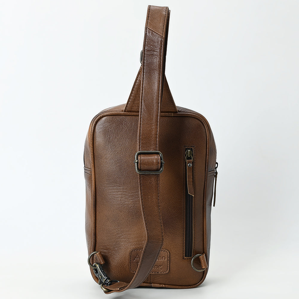 ADBG1555 American Darling Western Leather Sling Bag with Hair-On Cowhide & Hand-Tooled Floral Accents