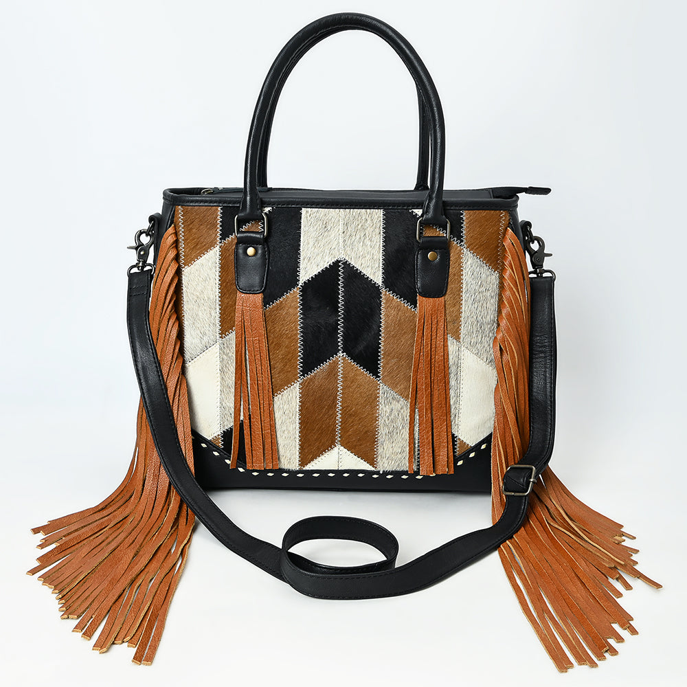 ADBG1556 American Darling Western Leather Tote Bag with Hair-On Cowhide & Fringe - Handmade American Darling