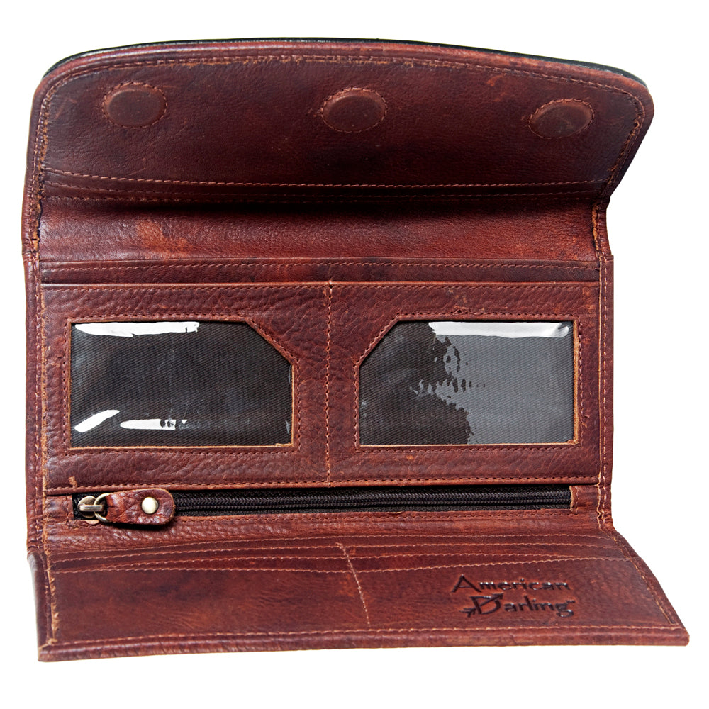 ADBGM102 Western Floral Tooled Leather Wallet - Boho Rodeo Clutch