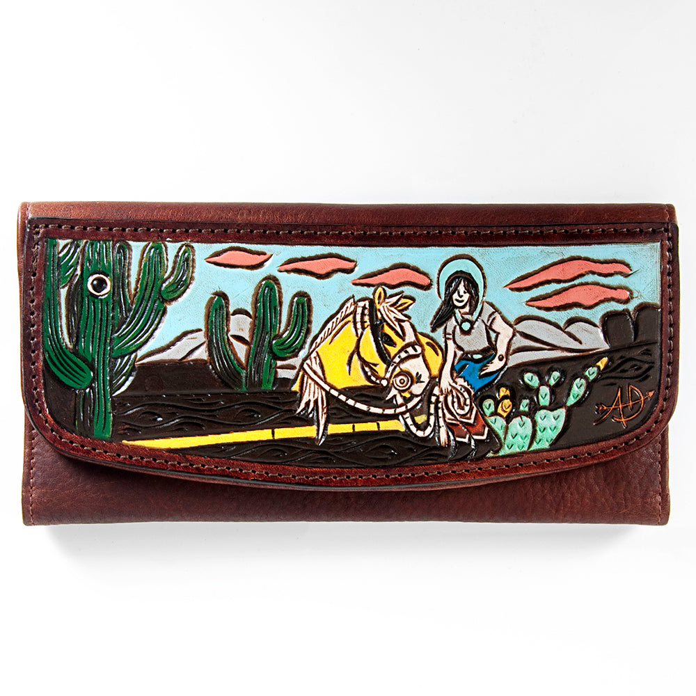 ADBGM102 Western Floral Tooled Leather Wallet - Boho Rodeo Clutch
