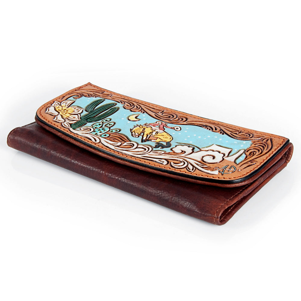 ADBGM102 Western Floral Tooled Leather Wallet - Boho Rodeo Clutch