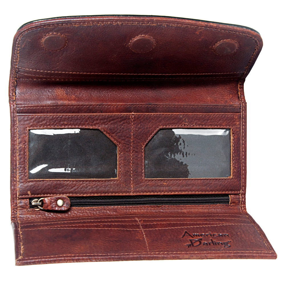 ADBGM102 Western Floral Tooled Leather Wallet - Boho Rodeo Clutch