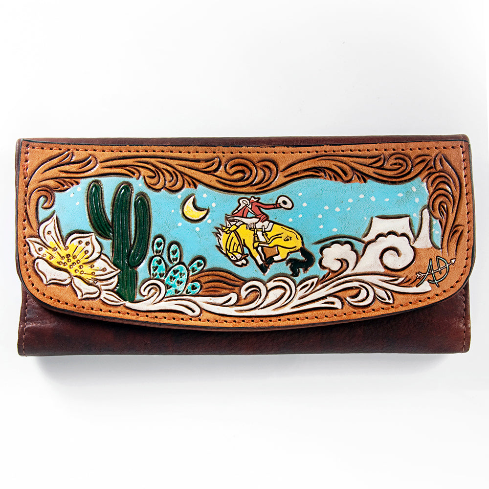 ADBGM102 Western Floral Tooled Leather Wallet - Boho Rodeo Clutch