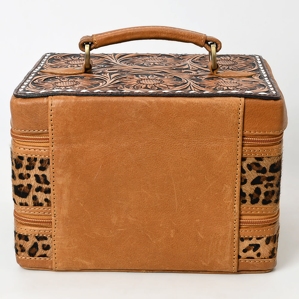 ADBGA454 American Darling Double-Layer Tooled Leather Cowhide Jewelry Case Western Vanity Organizer