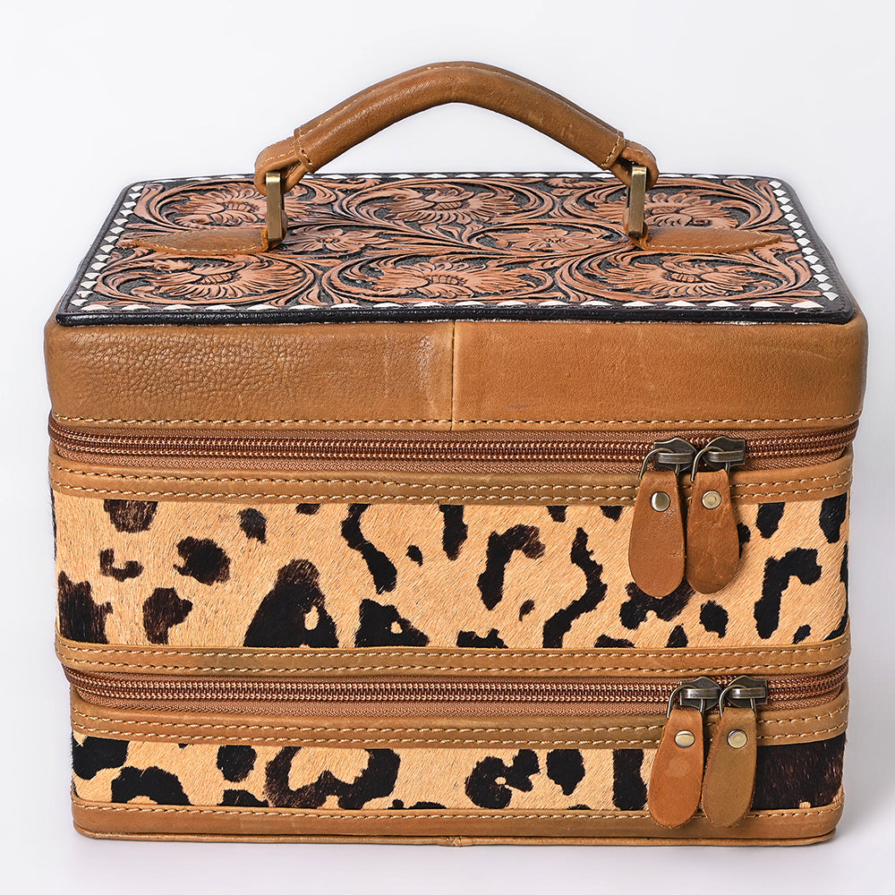 ADBGA454 American Darling Double-Layer Tooled Leather Cowhide Jewelry Case Western Vanity Organizer