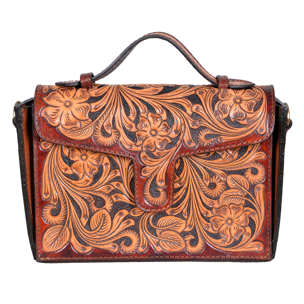 ADBGA557 Hand-Tooled Leather Western Crossbody Bag with Top Handle