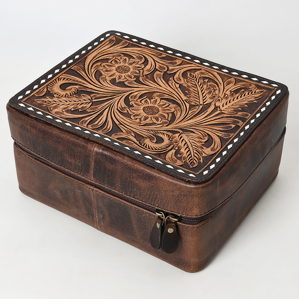 ADBGA573 Tooled Leather Jewelry Case Genuine Western Cowgirl Organizer