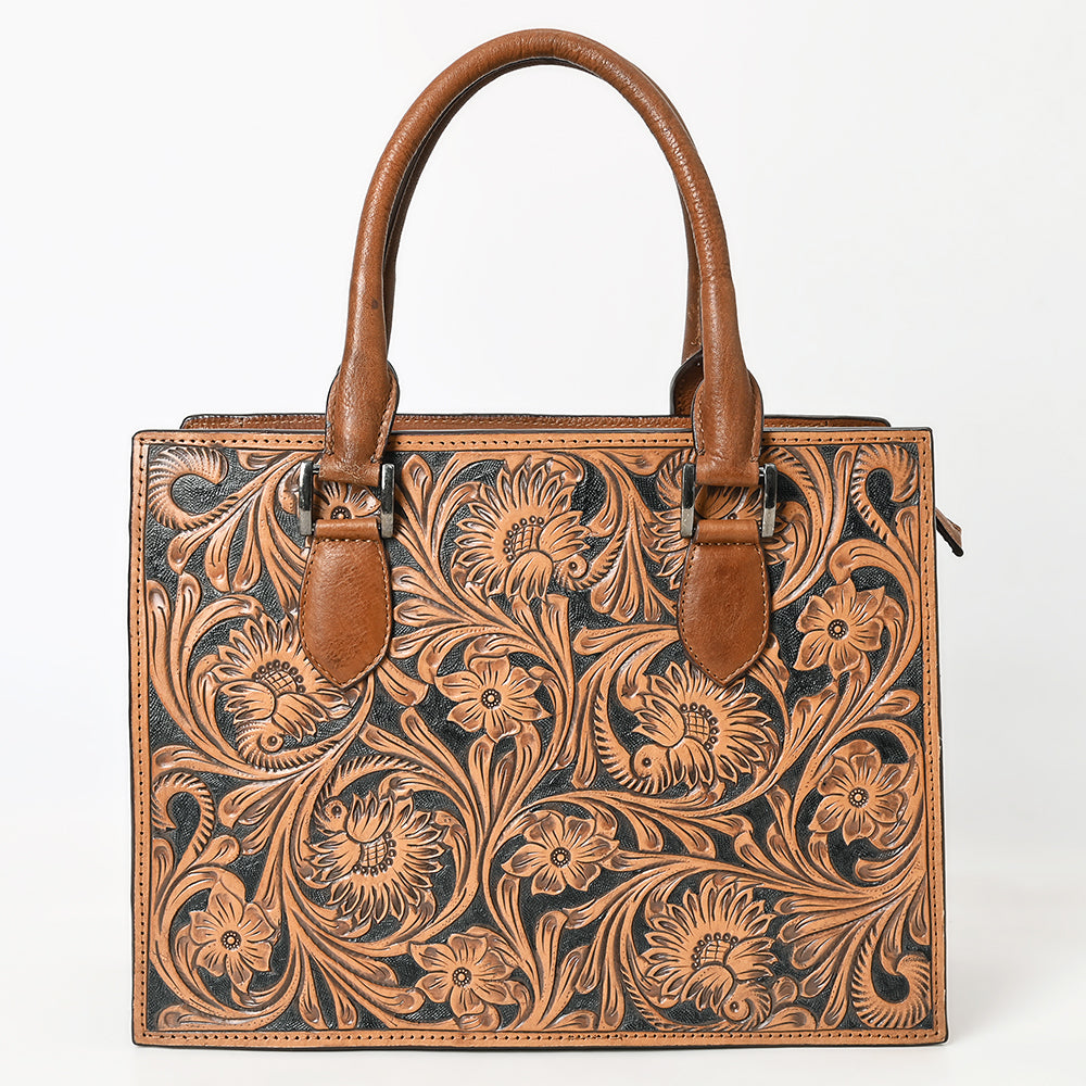 ADBGM463 Hand-Tooled Leather Tote Bag - Western Floral Engraved Structured Satchel
