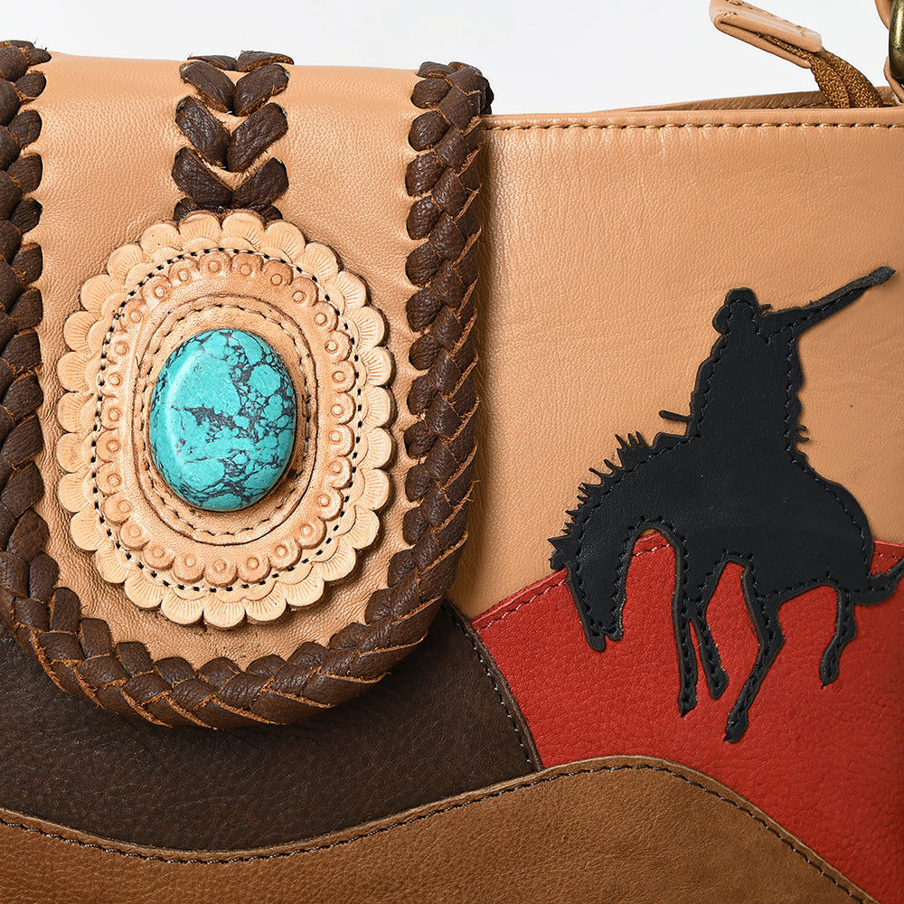 ADBGM467 Western Fringe Crossbody Bag - Scenic Applique with Turquoise Concho